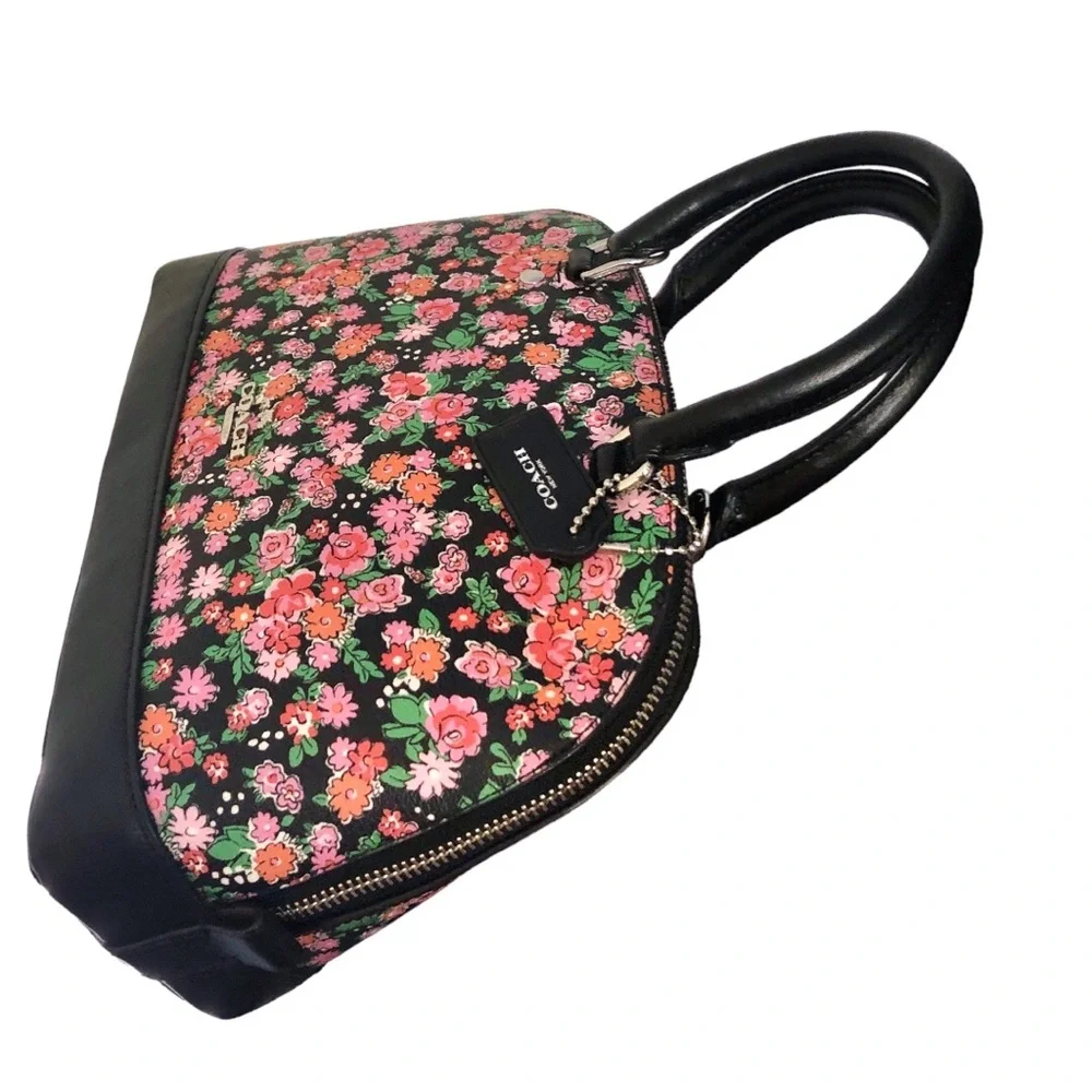 COACH Sierra Posey Cluster Floral Coated Canvas Satchel Bag Black/Pink  Wallet - Picture 5 of 12